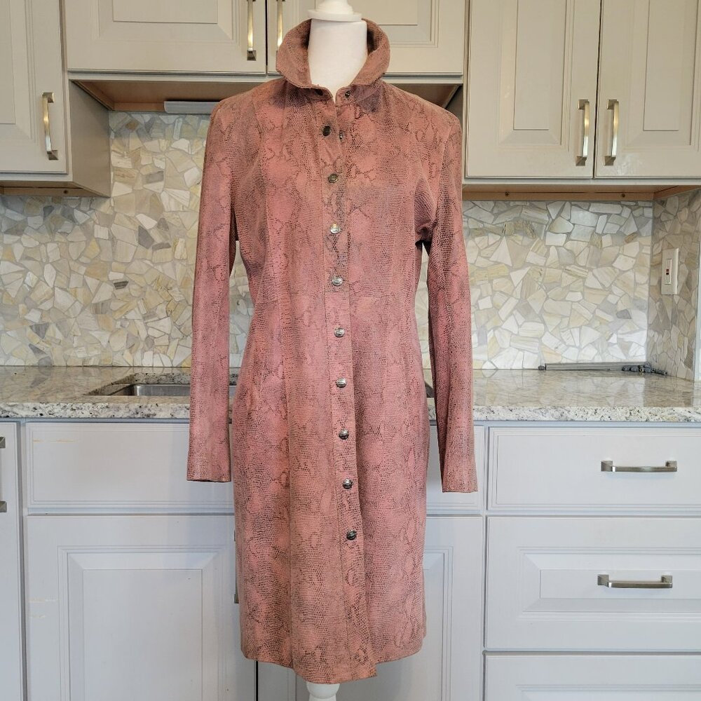Bisou Bisou Pink Leather Coat with Attached Boa, Size Large, Vintage - Picture 6 of 11
